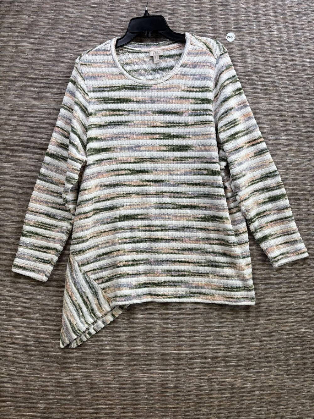 Logo Lori Goldstein Sweater Tunic Womens 2X Multi Stripe Asymmetrical Hem NEW